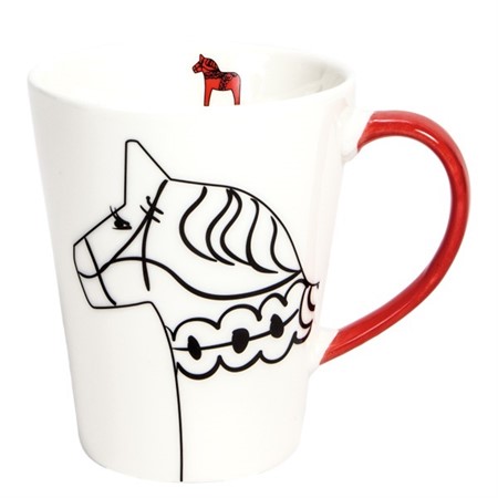 Mugg Dalahäst kontur vit